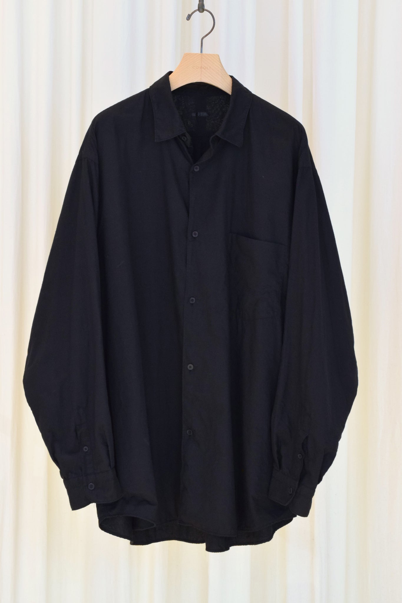 COMOLI "KHADI COTTON W-LAYER COMOLI SHIRT / BLACK"