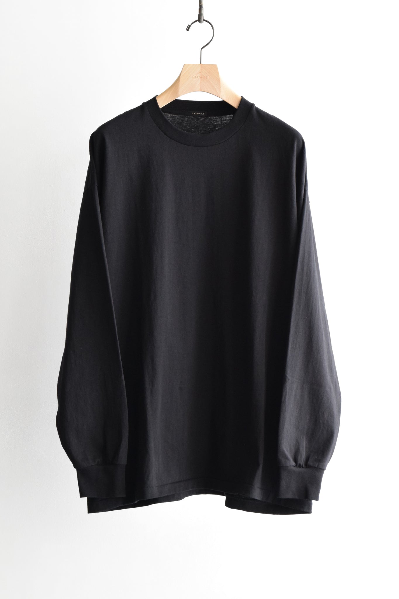 COMOLI "Cotton jersey long sleeve T-shirt / BLACK"