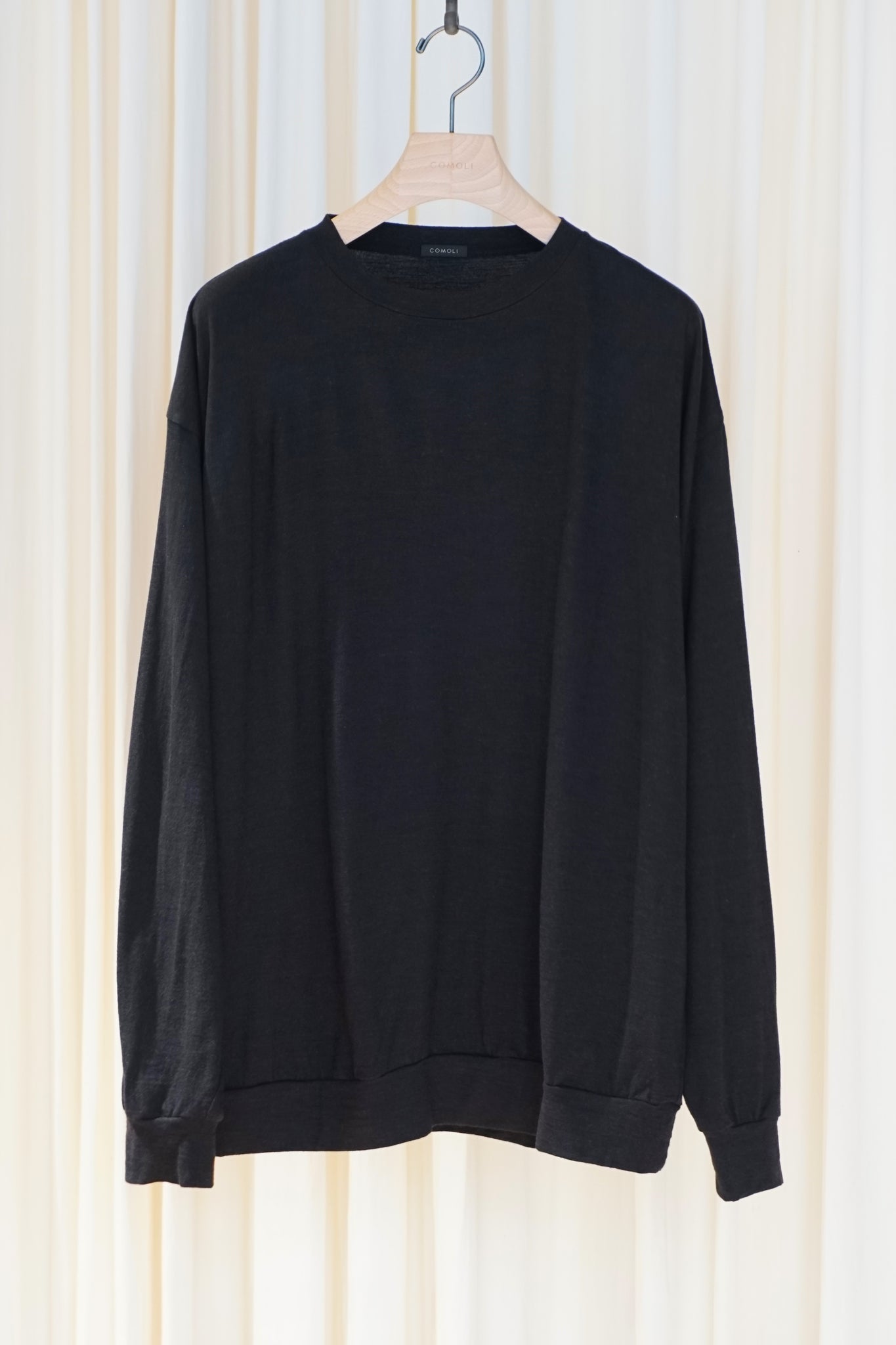 COMOLI "Wool jersey long sleeve crew / CHARCOAL"