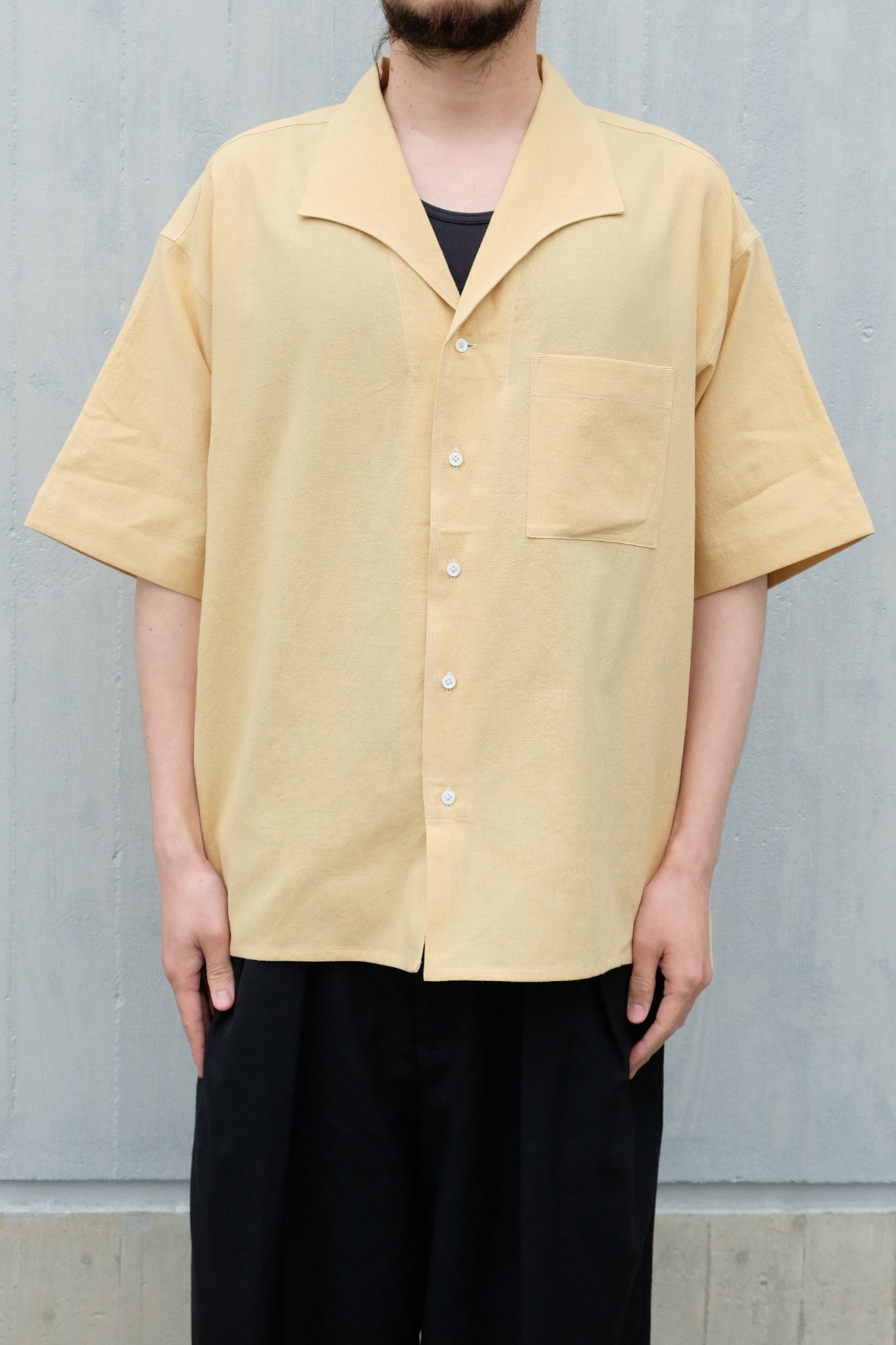 Gorsch the merry coachman "Italian Collar Short Sleeve Shirt / Cotton Linen Slab Cloth / URUSHI"