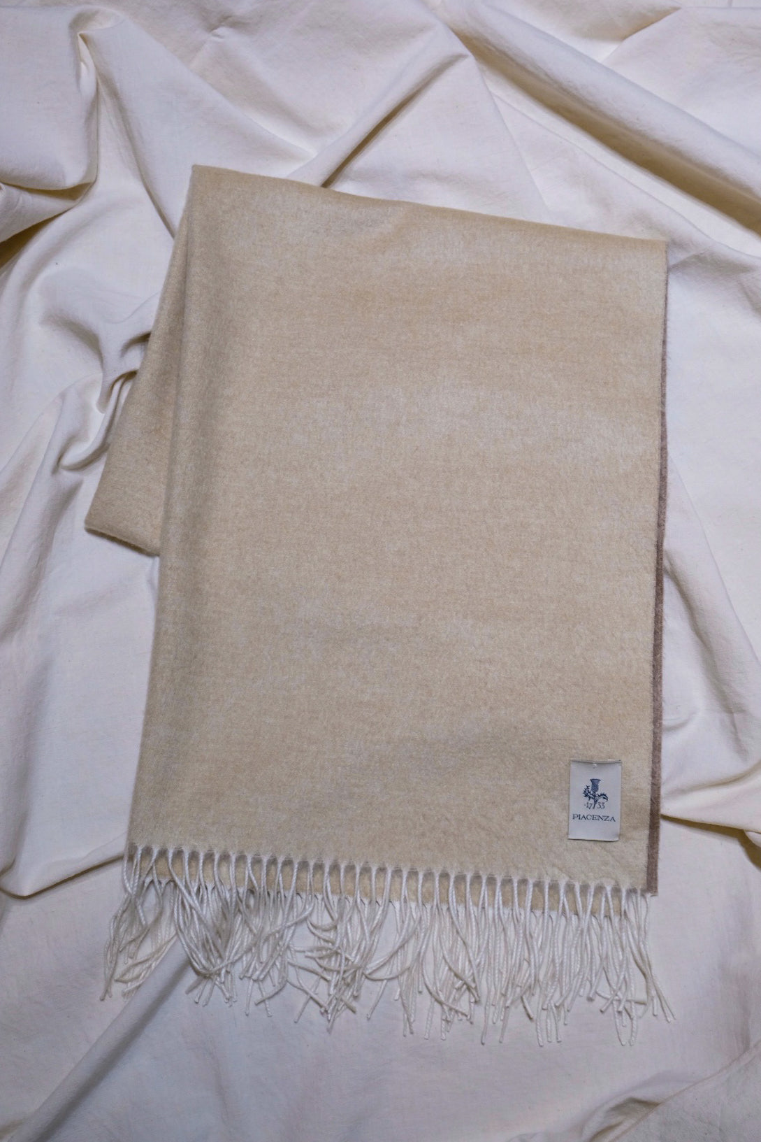 PIACENZA "MIRROR / Cashmere Silk Double-Faced Large Stole / BEIGE×BROWN BEIGE"