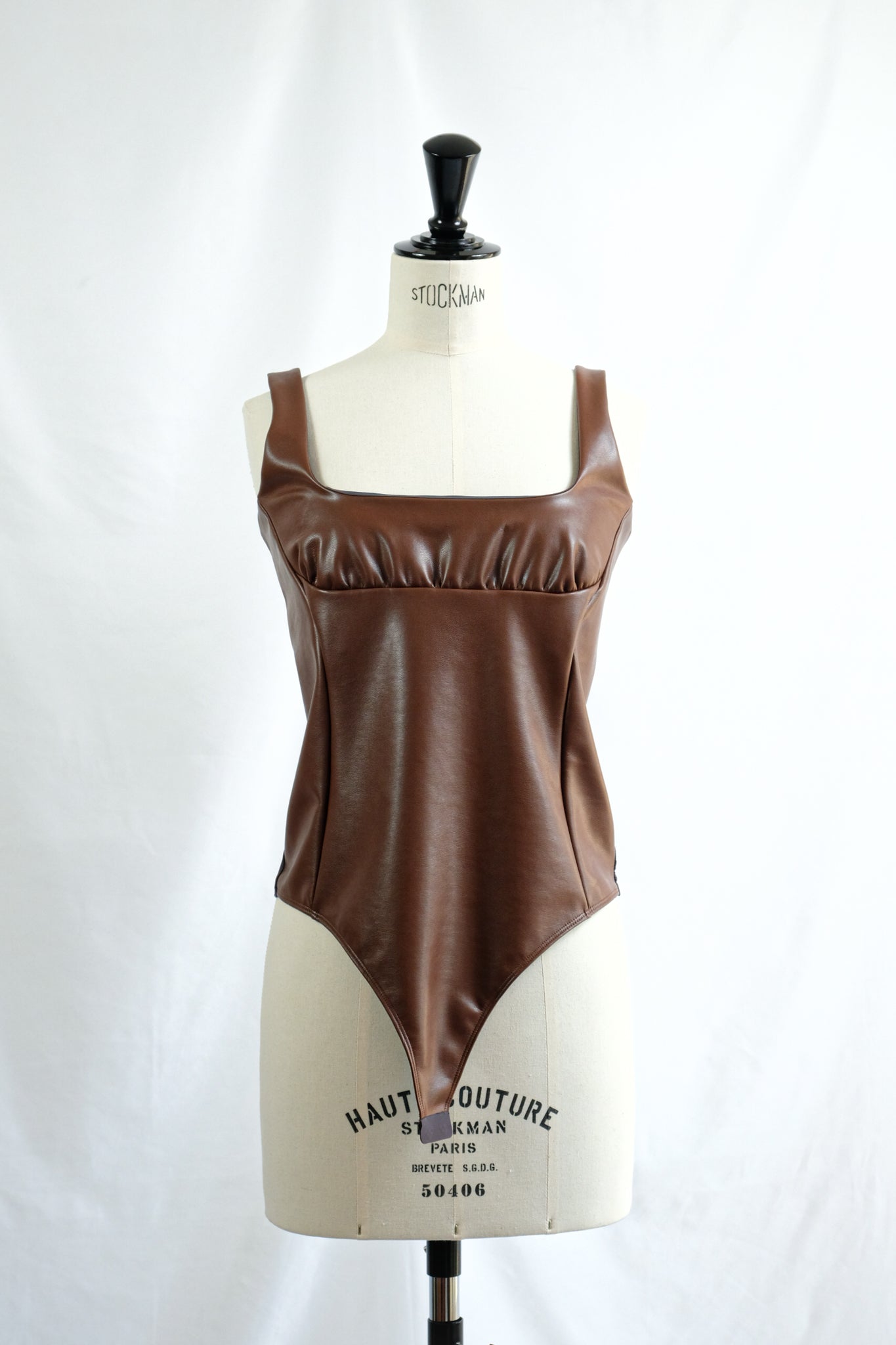 FUMIKA_UCHIDA "STRETCH VEGAN LEATHER BODY SUIT/MID BROWN" 