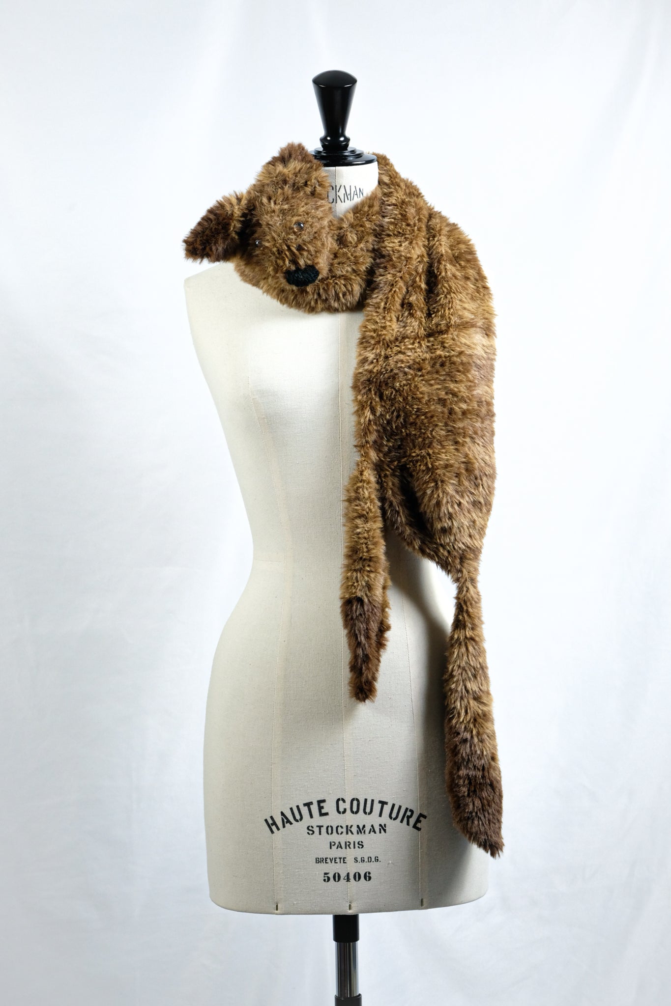FUMIKA_UCHIDA "KNITTED FOX LONG MUFFLER / BROWN"