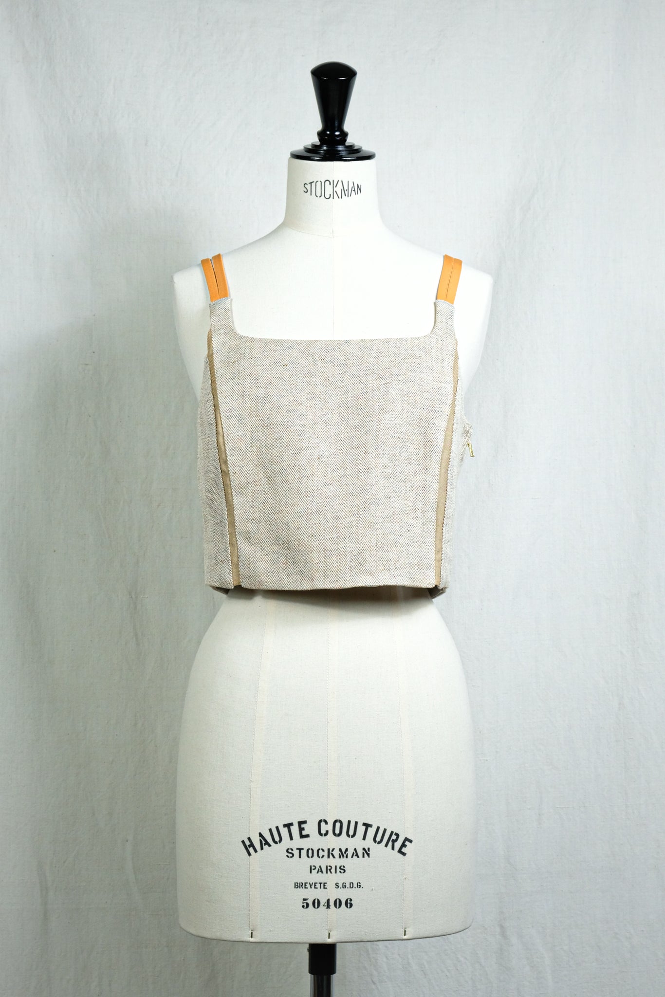 FUMIKA_UCHIDA "HEMP SUITING BUSTIER TOP / BEIGE HERRING BONE"