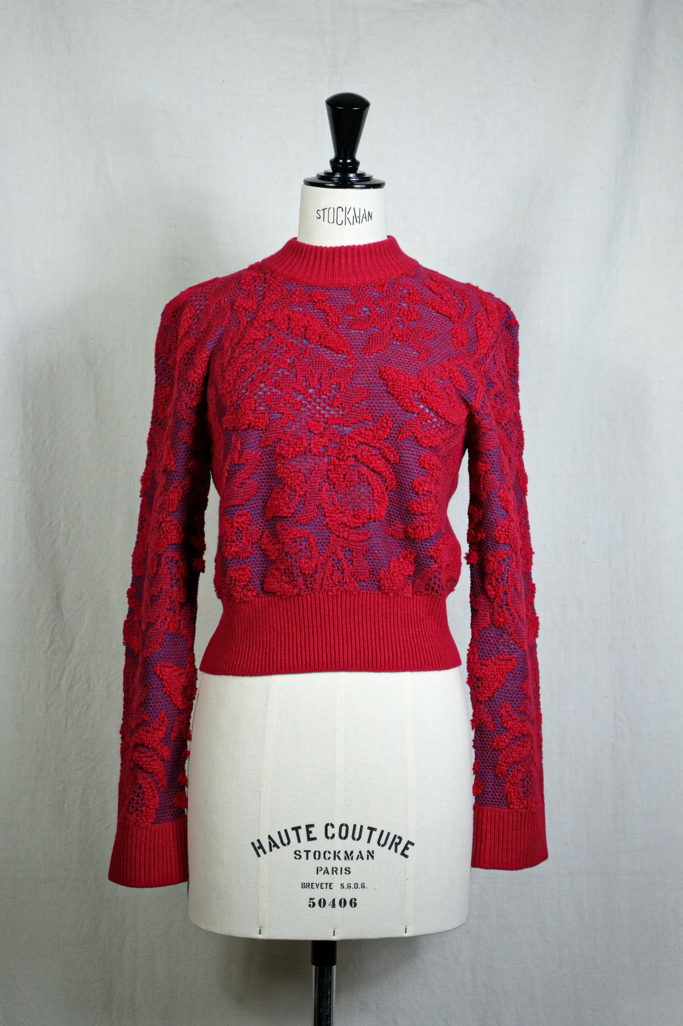 PHOTOCOPIEU "SQUARE SHOULDER LACE JACQUARD SWEATER(MIRIAM)RED" 