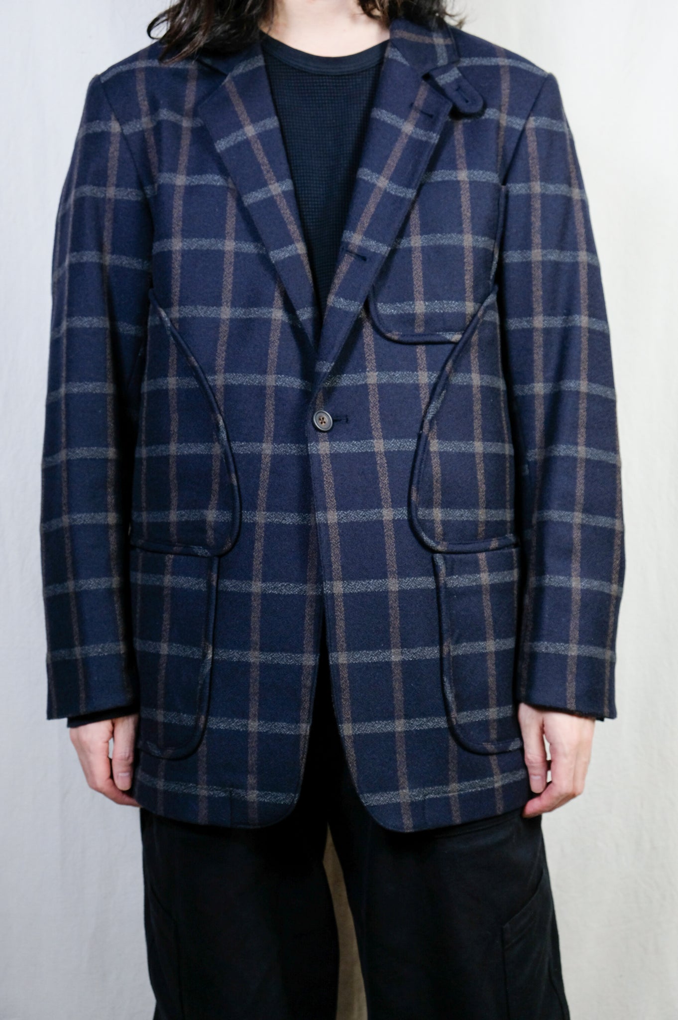 T-MICHAEL "KANDA JACKET BOUCLE CHEQUE / BLUE×BROWN"