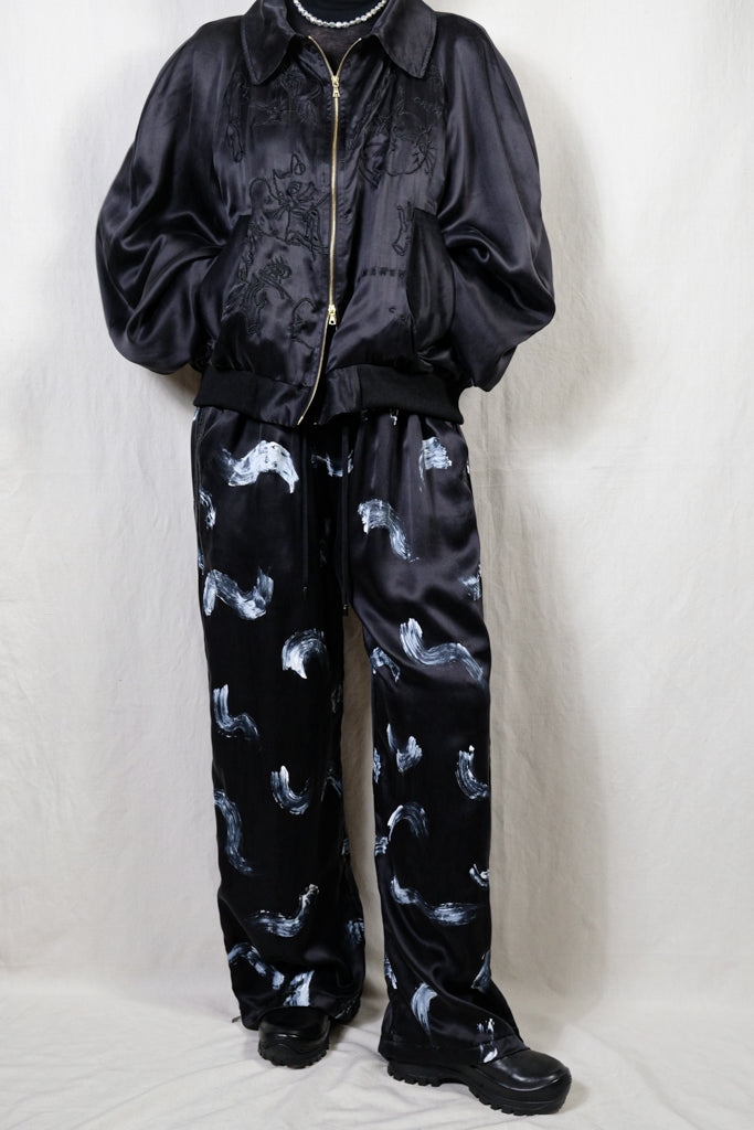 WONDEROUND"BOXING TROUSERS / FLAME DRAWING / BLACK"