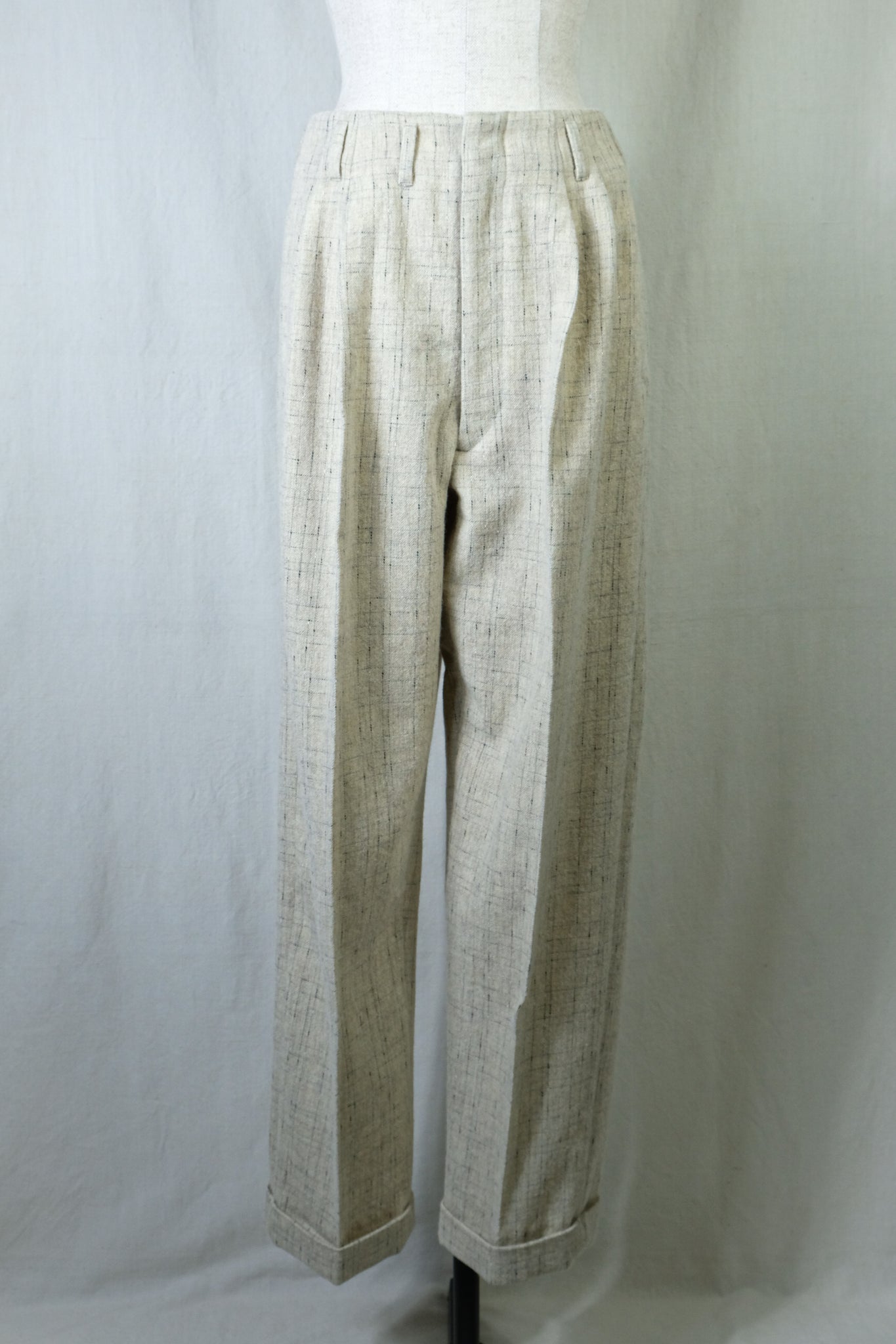 FUMIKA_UCHIDA "SPLASHED PATTERN WIDE TAPE TAPERED PANTS / OATMEAL"