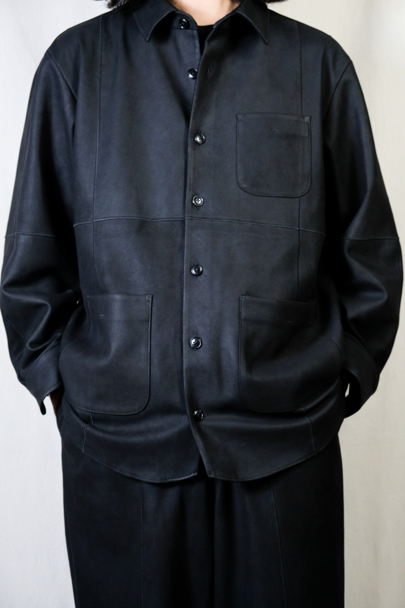 Gorsch the merry coachman "Lamb Leather Shirt Jacket / BLACK"