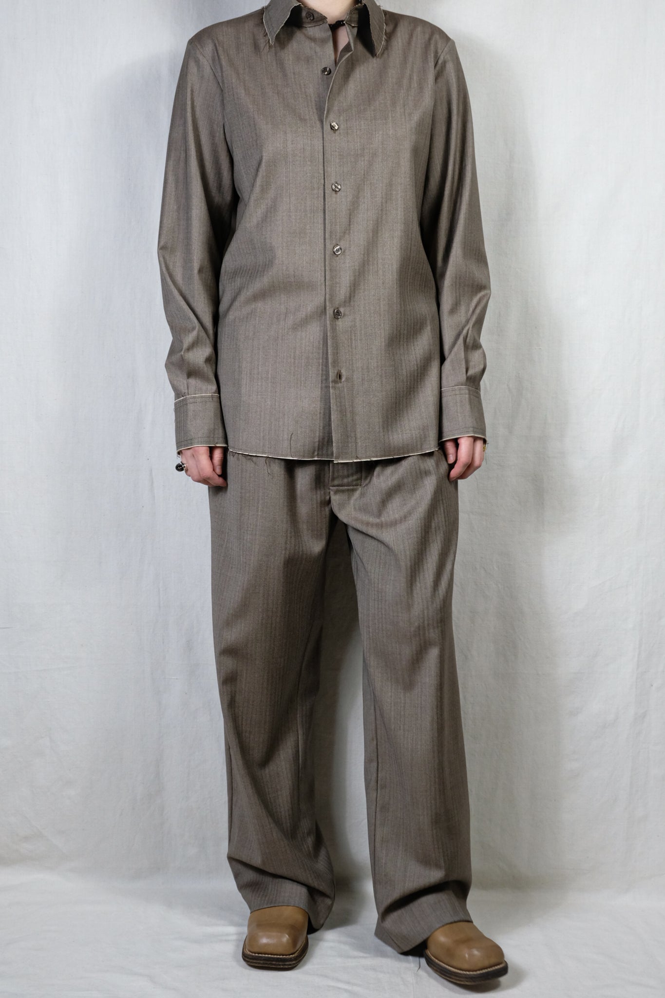 GABRIELA COLL GARMENTS "NO.288 FINE WOOL DRAWSTRING TROUSERS / BROWN HERRINGBONE"
