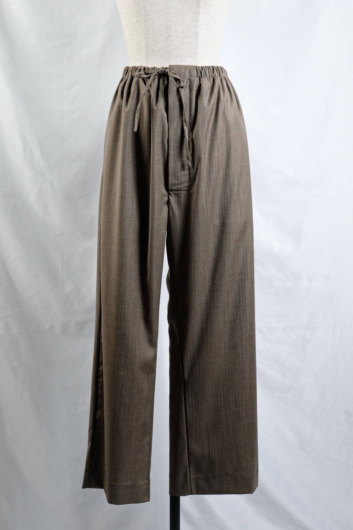 GABRIELA COLL GARMENTS "NO.288 FINE WOOL DRAWSTRING TROUSERS / BROWN HERRINGBONE"