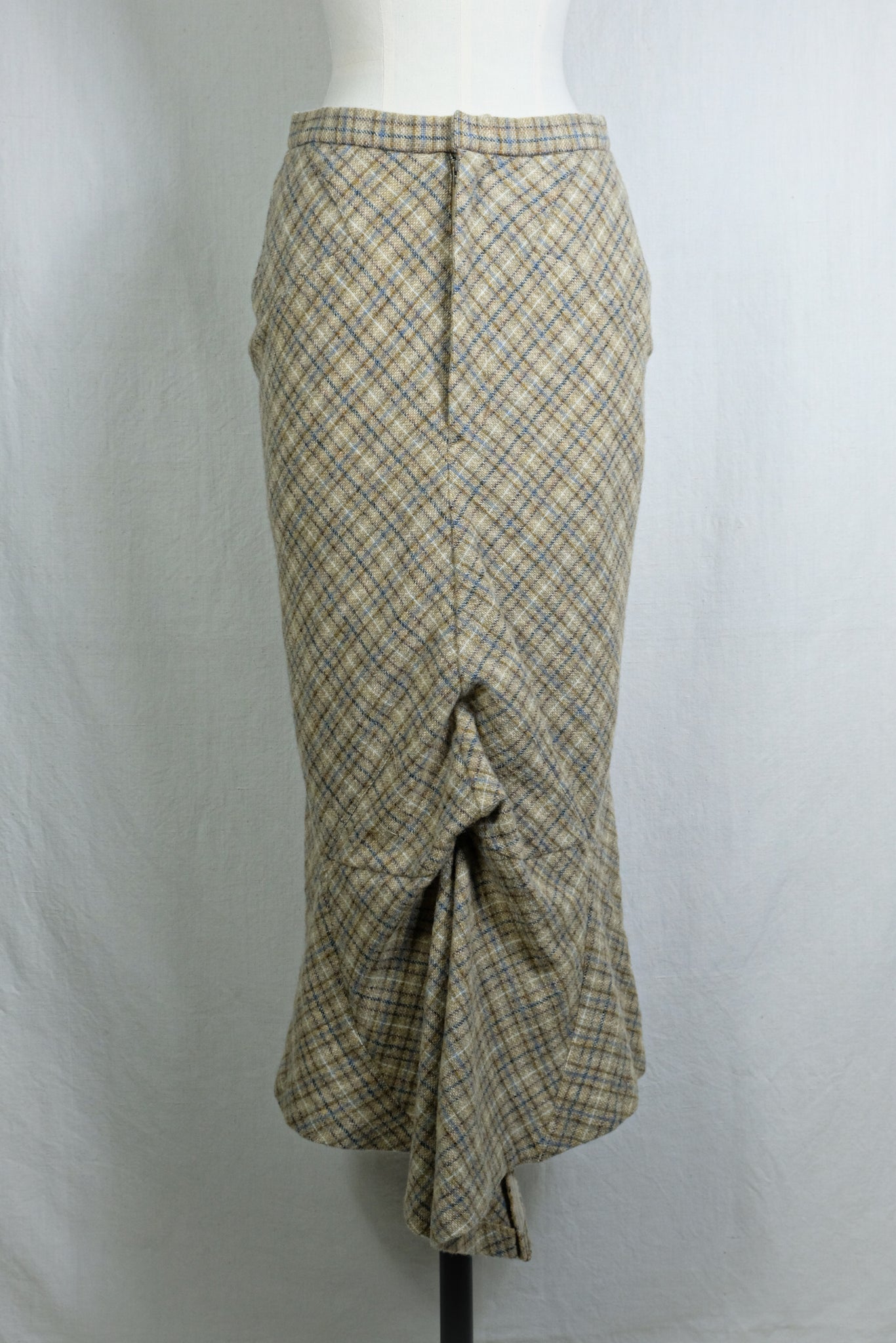 FUMIKA_UCHIDA "PLAID TWEED HOBBLE SKIRT / PLAID BEIGE"