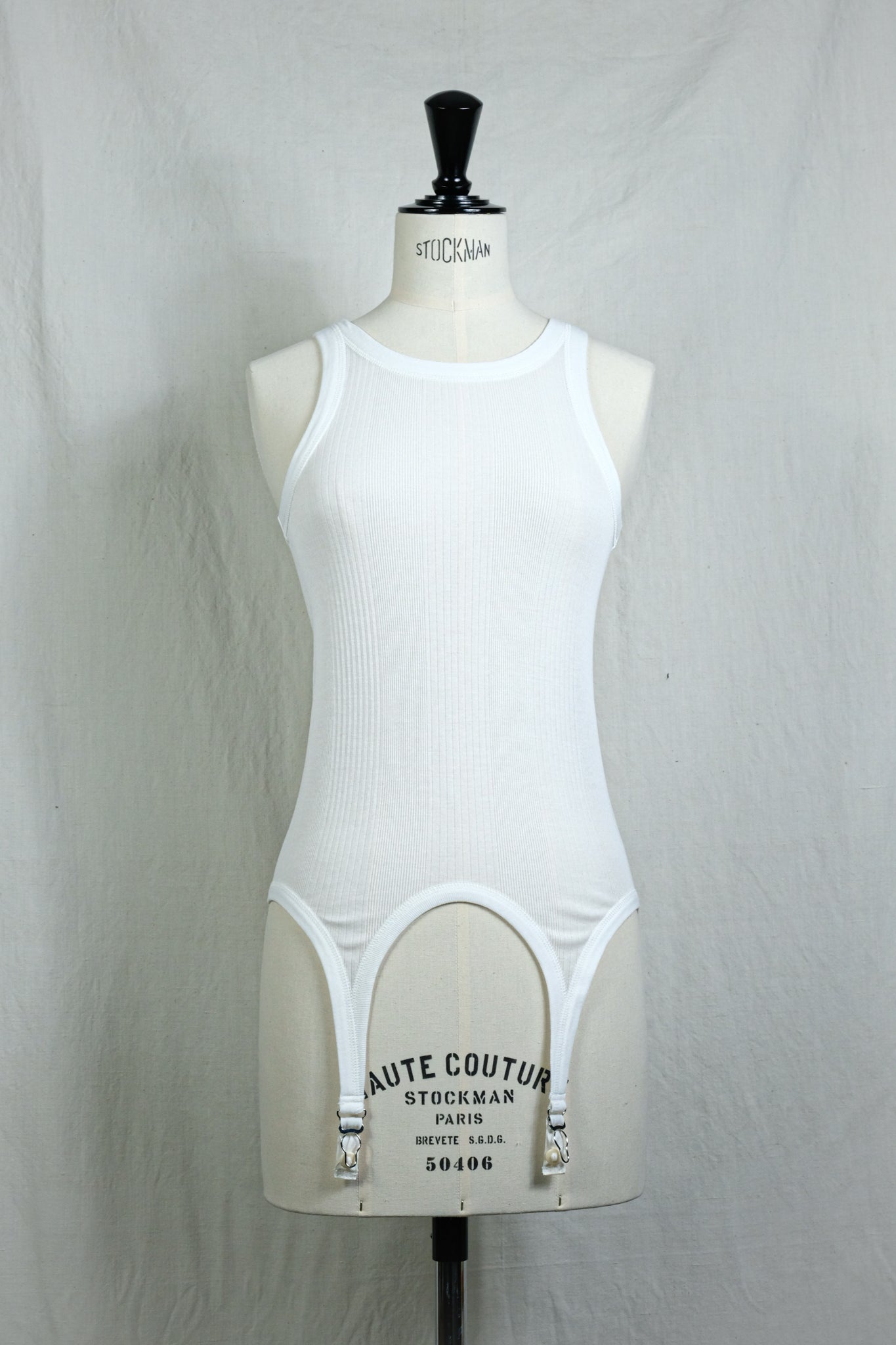 FUMIKA_UCHIDA "NEEDLE DRAWING GARTER TANKTOP / WHITE"