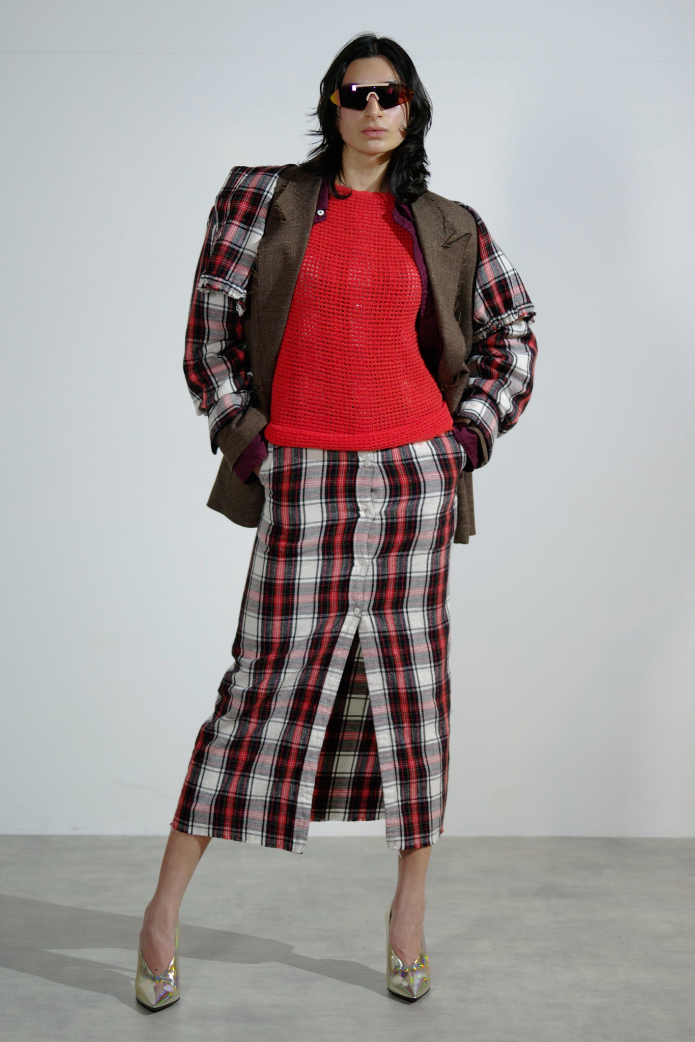 CURRENTAGE "MESH KNIT / RED"