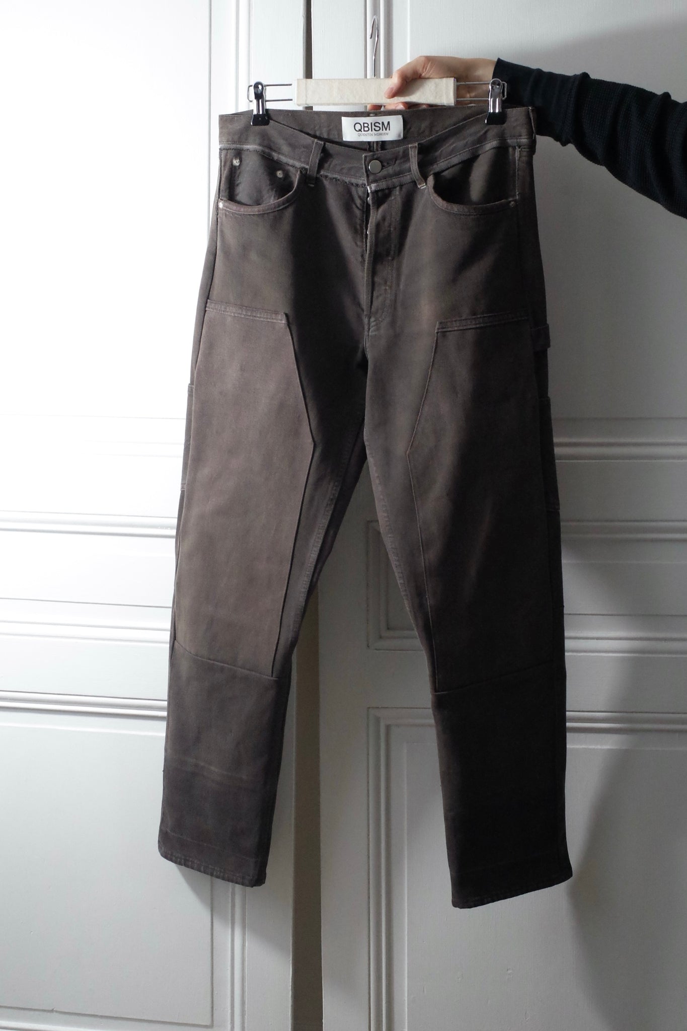 QBISM "DOUBLE KNEE REMAKE VINTAGE DENIM PANTS / BROWN "