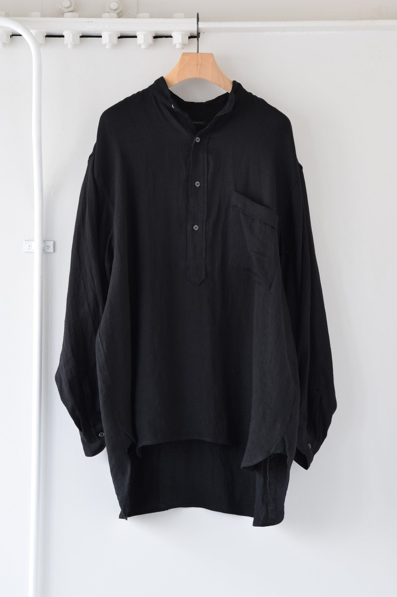 COMOLI "Linen W Cloth Pullover Shirt / BLACK"