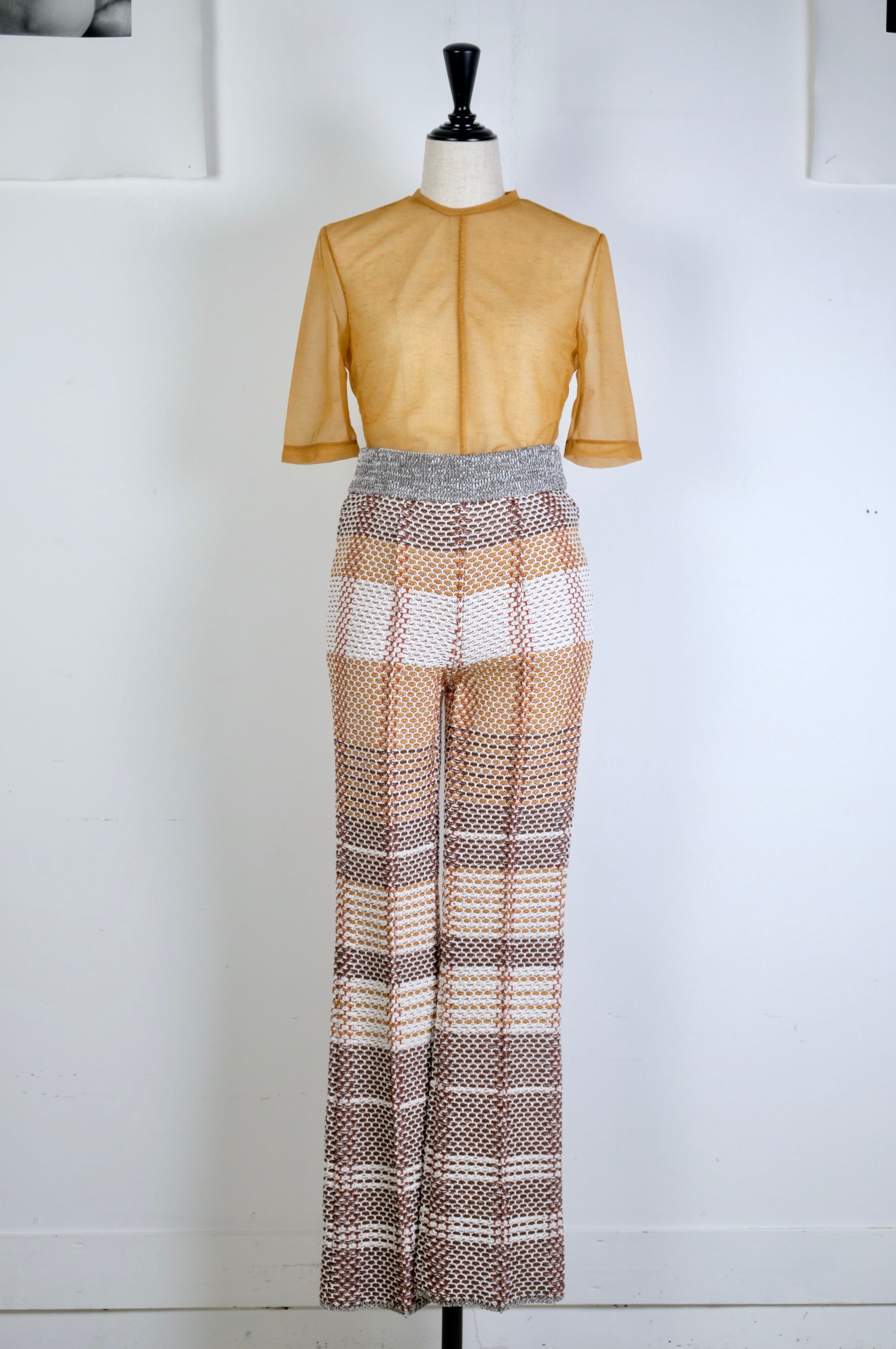 Marble Printed Plaid Sheer High Neck Top Marble Printed Plaid